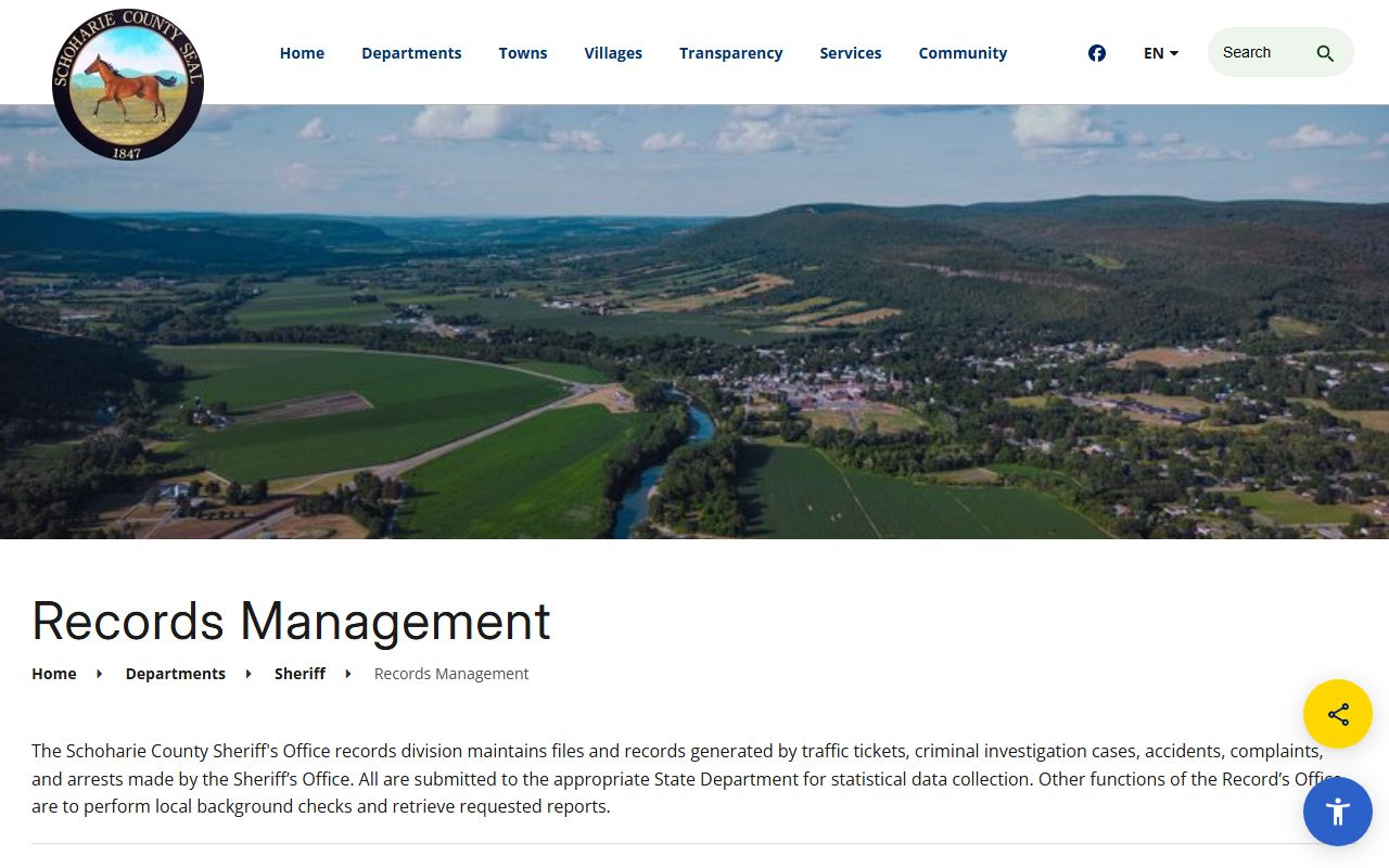 Schoharie County inmate records management request page